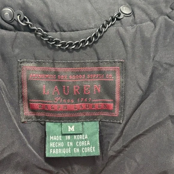 VTG Lauren Ralph Lauren Rain Jacket Black Trench‎ Coat Womens M Fleece Lined - Picture 5 of 10